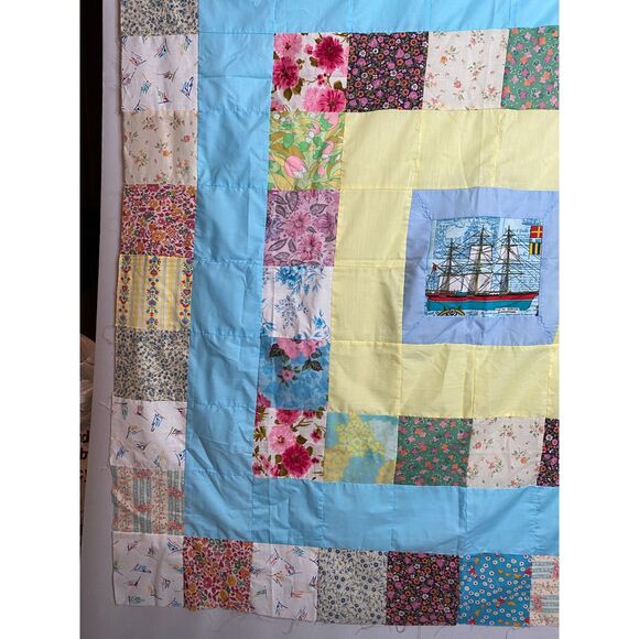 VTQ Patchwork Quilt Top Layer Mariner Sailing Ship 54x54" - Picture 5 of 10